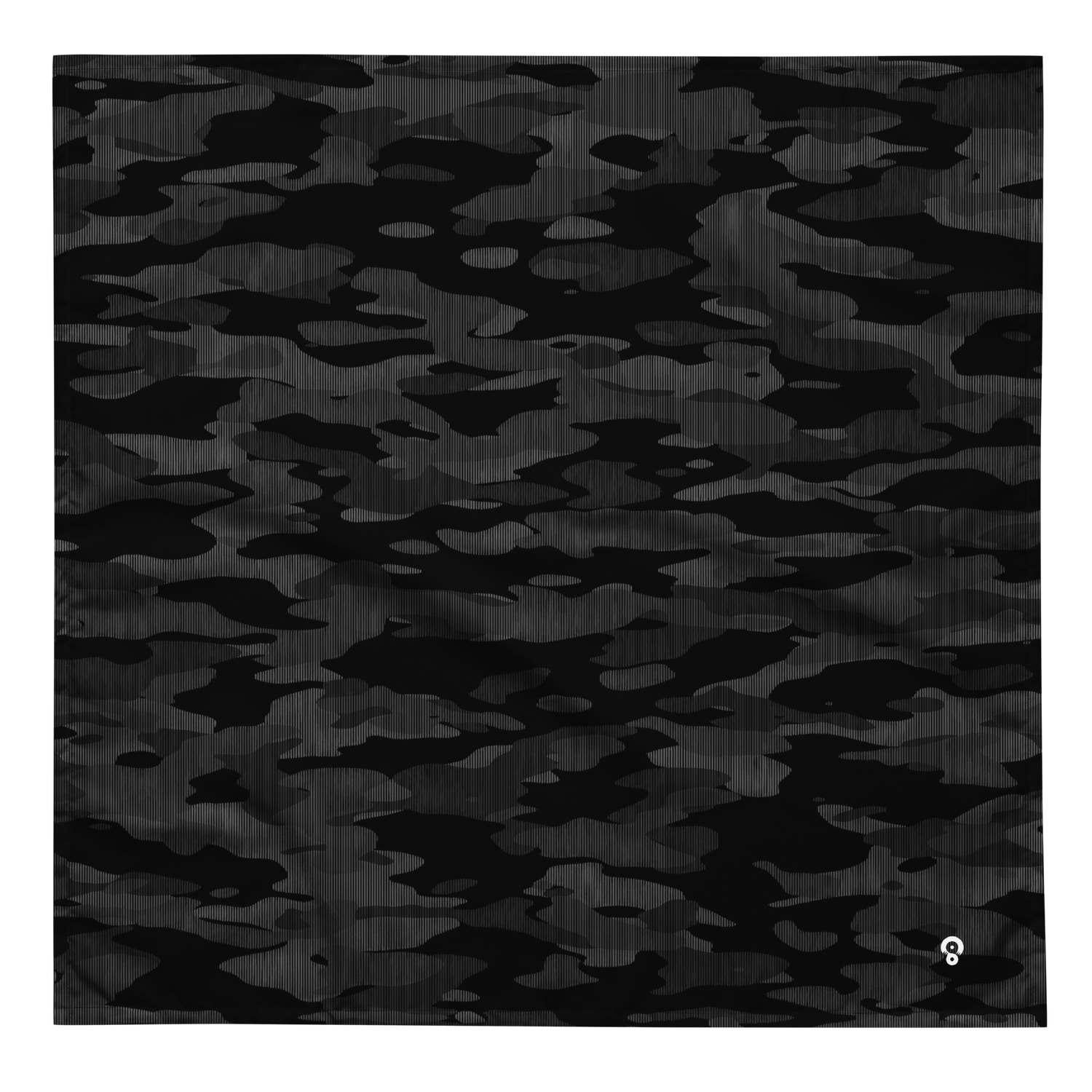 Dense camouflage pattern with compact organic shapes and vertical striation texture in tonal monochrome, from the Gulf #B design by Scarfhold.