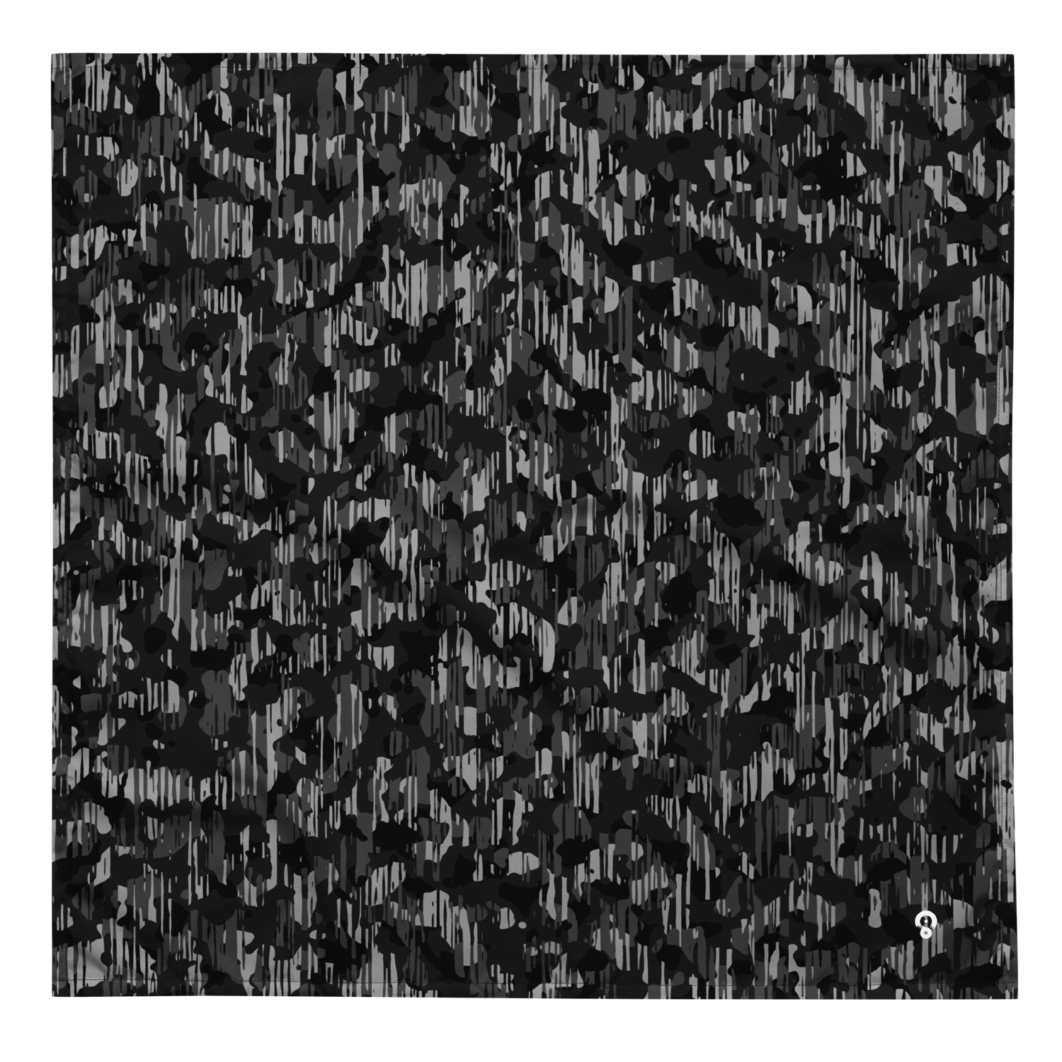 Camouflage pattern with vertical streak overlays resembling rainfall through dense underbrush in layered grayscale tones, from the Savannah #A design by Scarfhold.