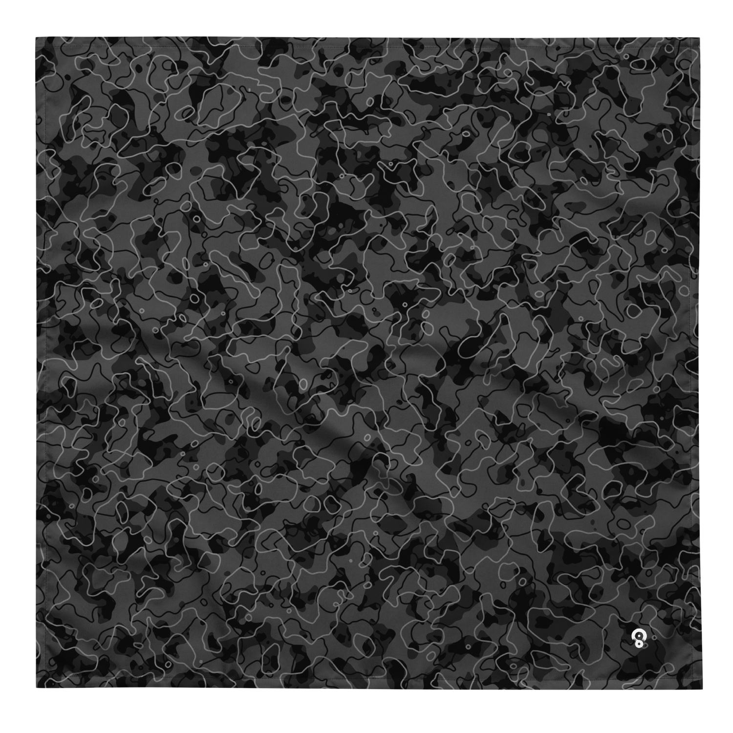 Dense camouflage pattern with layered organic fragments and winding contour lines, creating a noisy, map-like texture from the Tundra #A design by Scarfhold.