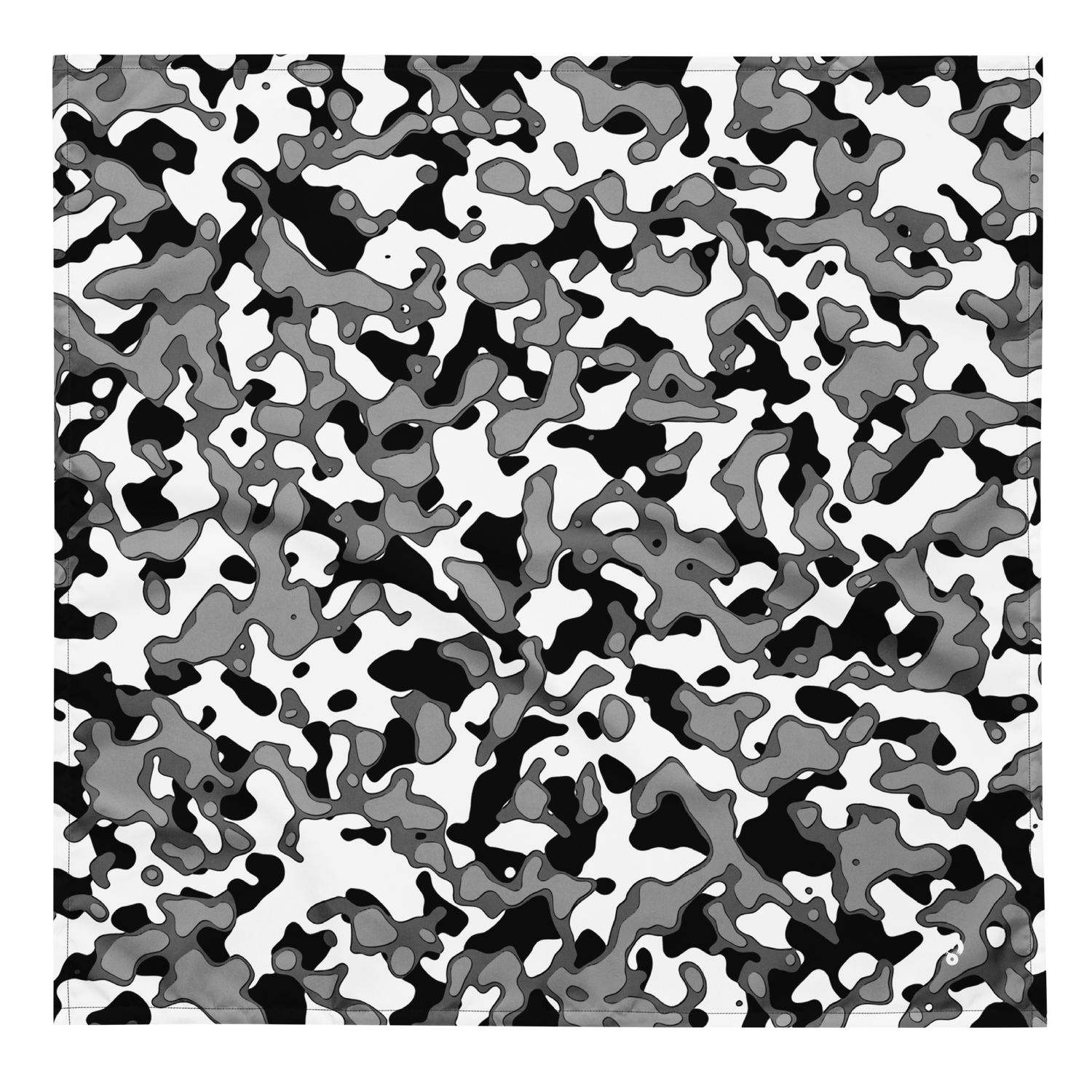 High-contrast camouflage pattern with irregular leaf-like shapes scattered across a light field, from the Copse #A design by Scarfhold.