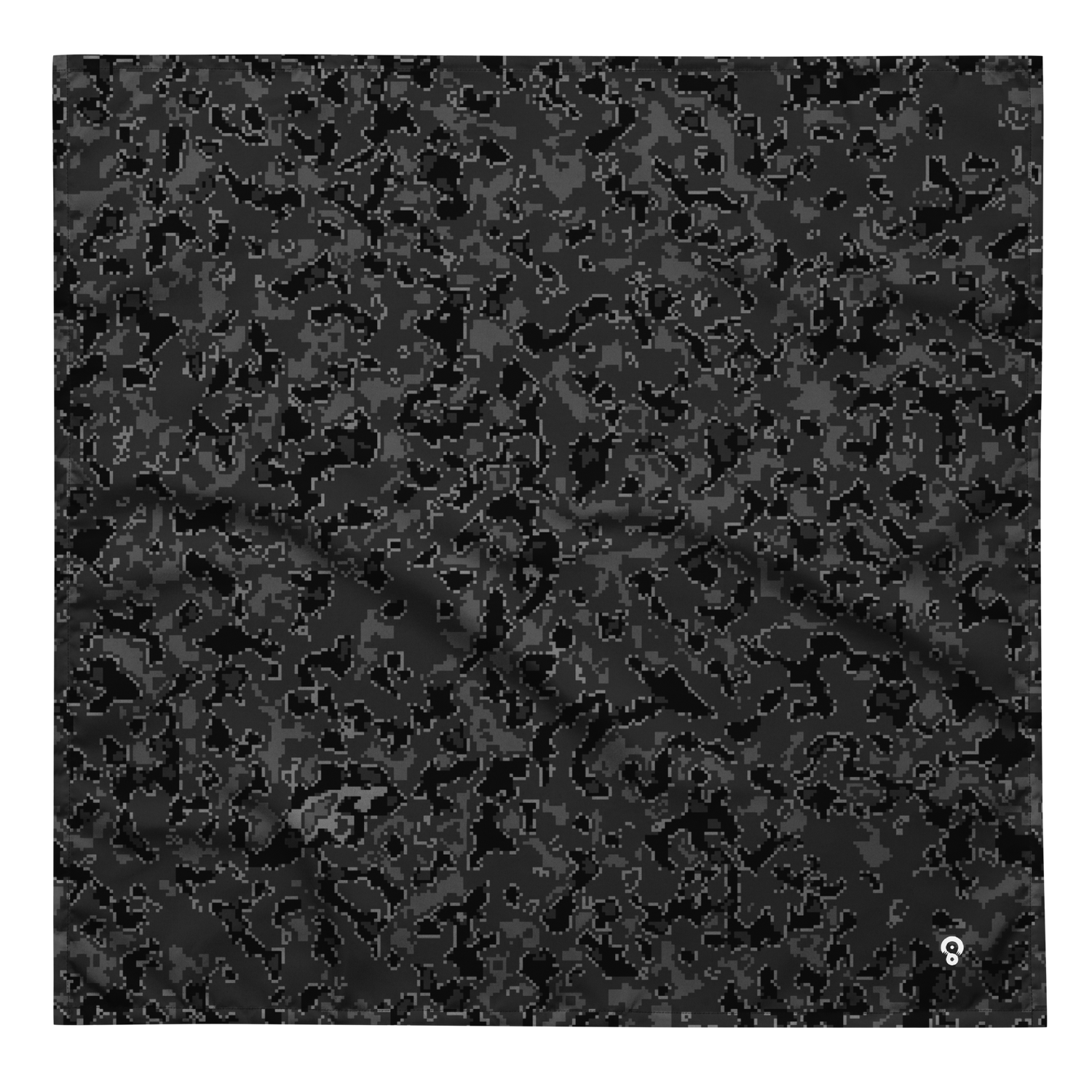Extremely dense digital camouflage made of micro-modular blocks and high-contrast shapes, creating a sharp pixelated texture, from the Digita #F design by Scarfhold.