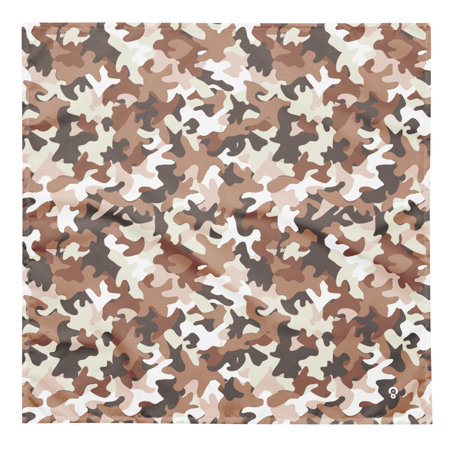 Camouflage pattern with densely scattered rounded organic shapes in warm earth tones, from the Jigg #A design by Scarfhold.