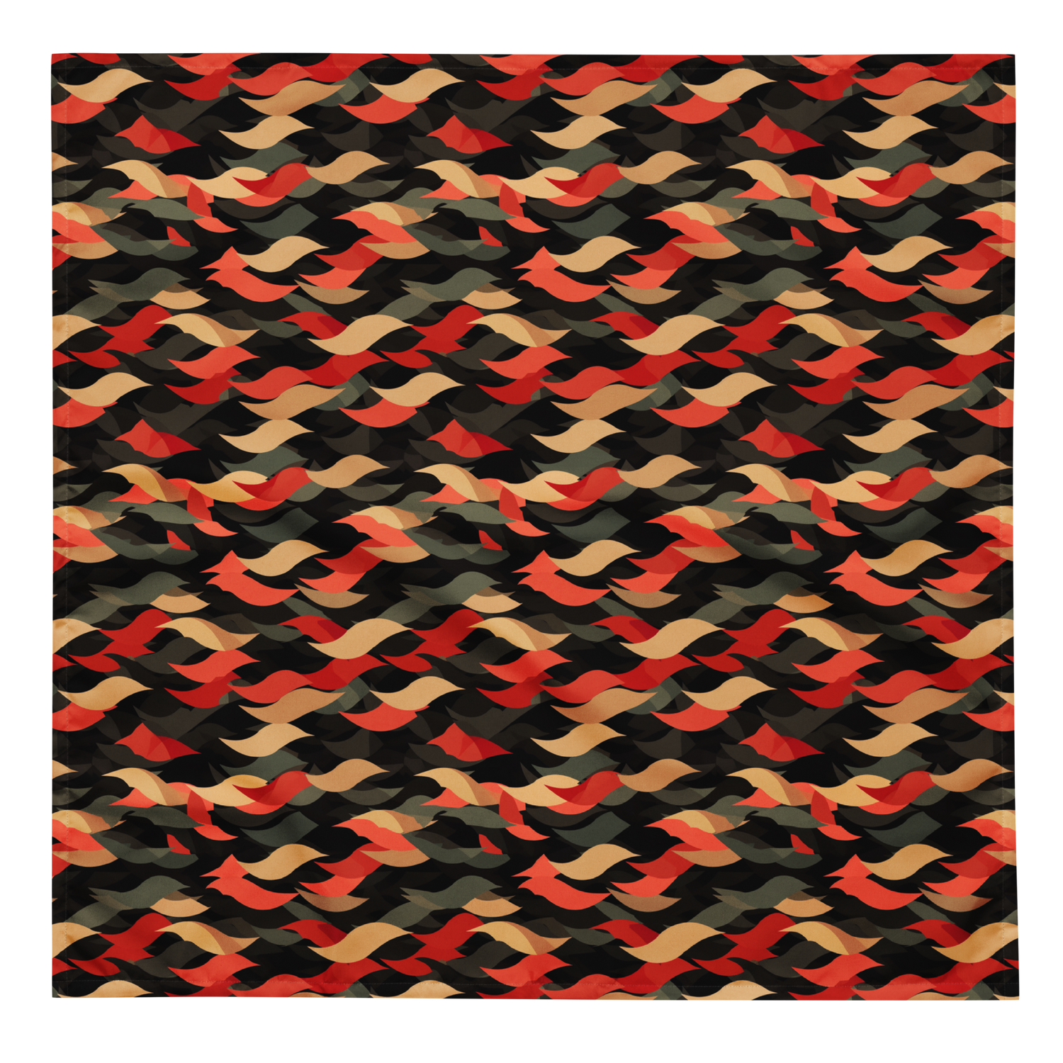 Overlapping scale or wave-like shapes arranged in a rhythmic, tessellated camouflage pattern with soft movement, from the Scale #A design by Scarfhold.