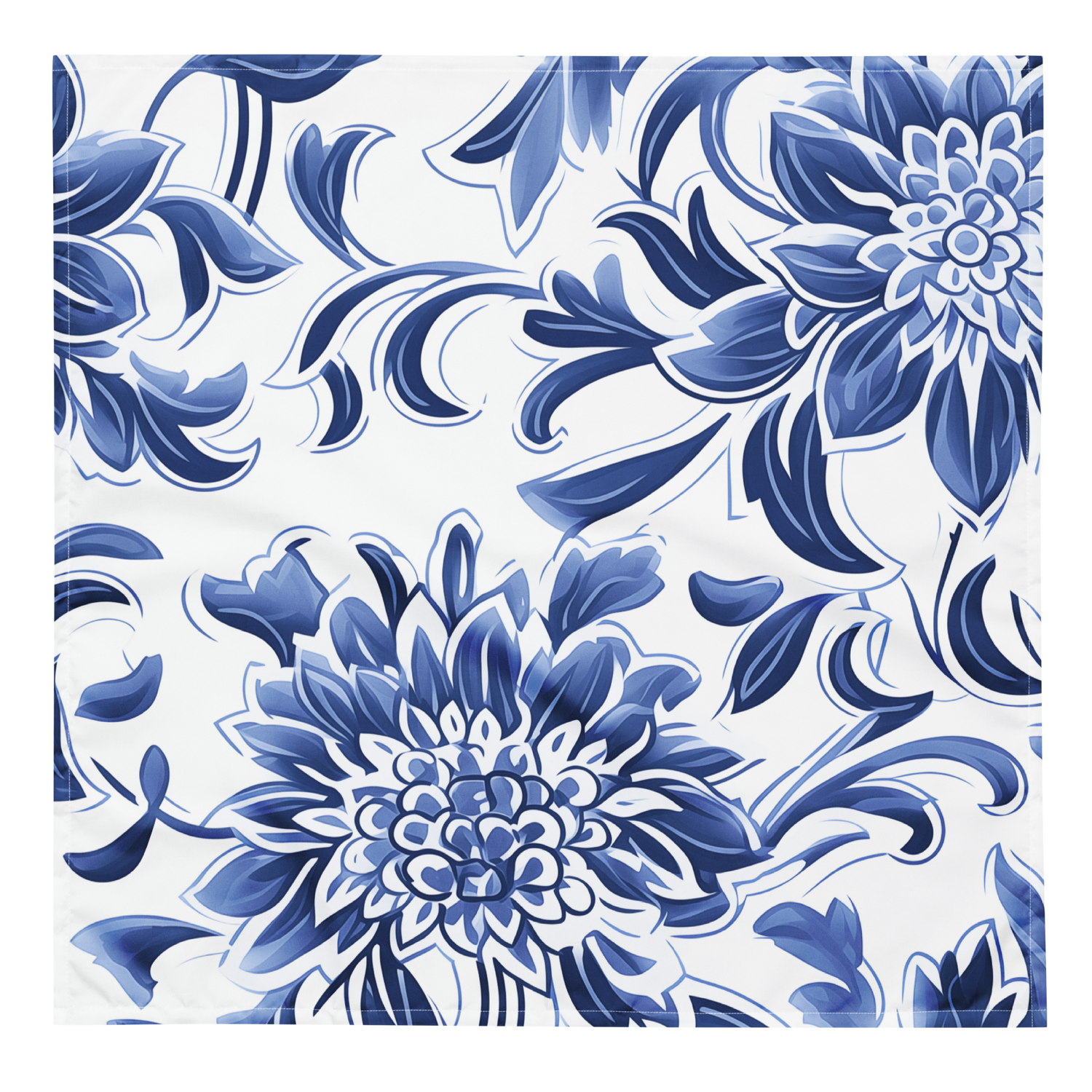 Oversized cobalt blue floral pattern with flowing brushstroke detail on a pale background, inspired by traditional porcelain painting, from the Porcelain #A design by Scarfhold.