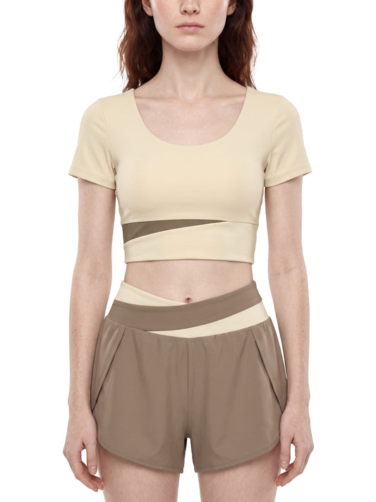 Flat Line — Paneled Crop Yoga T-Shirt