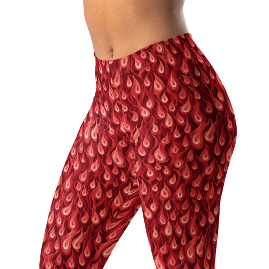 Close-up of Flamelette Red Mid-Rise Comfort Legging showing the waistband, upper thigh and pattern