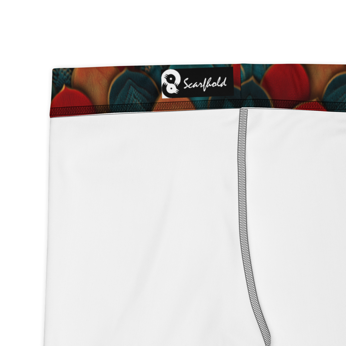 Draco Red mid-rise comfort leggings, fabric and construction details.