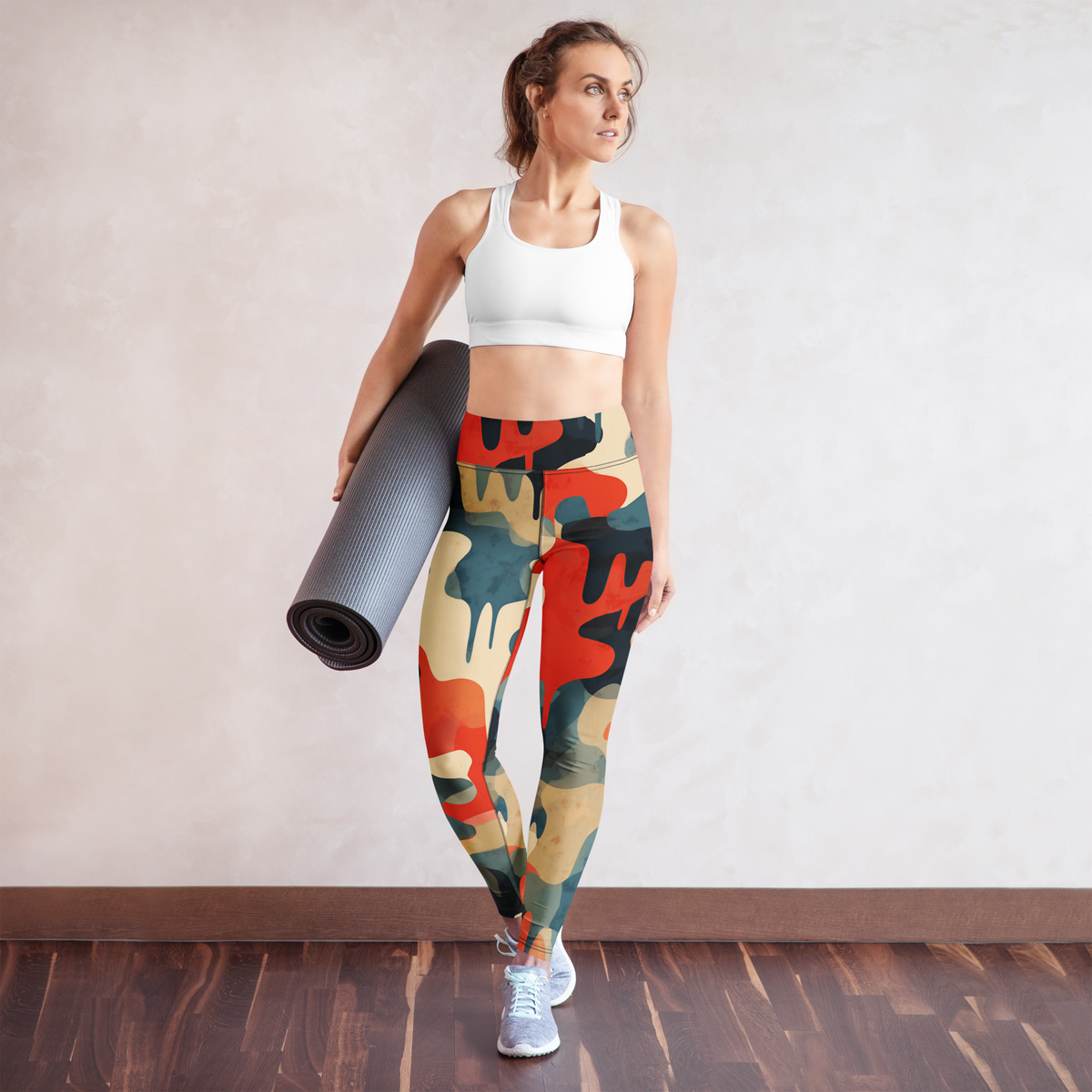 Dripp Tidal Signal camouflage high-waisted yoga leggings, yoga lifestyle view.
