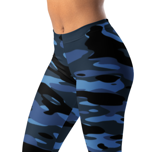 Gulf · Classic Blue mid-rise everyday leggings, waistband and pattern detail.