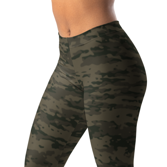 Inka · Woodland mid-rise everyday leggings, waistband and pattern detail.