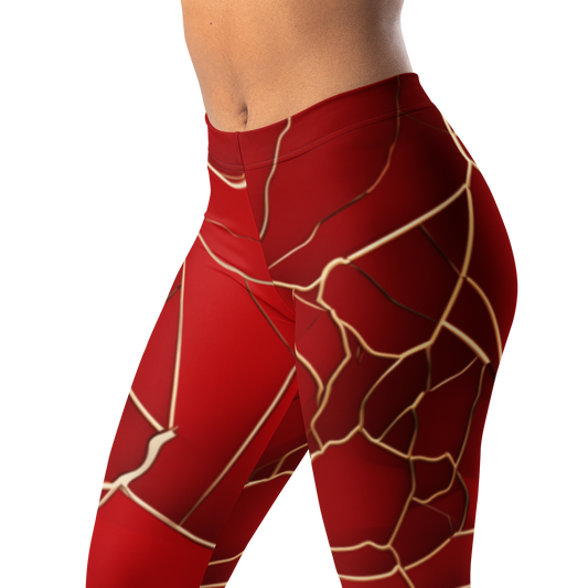 Kintsugi · Red mid-rise everyday leggings, waistband and pattern detail.