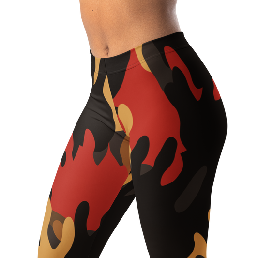 Manus Scarfhold camouflage mid-rise comfort leggings, waistband and pattern detail.