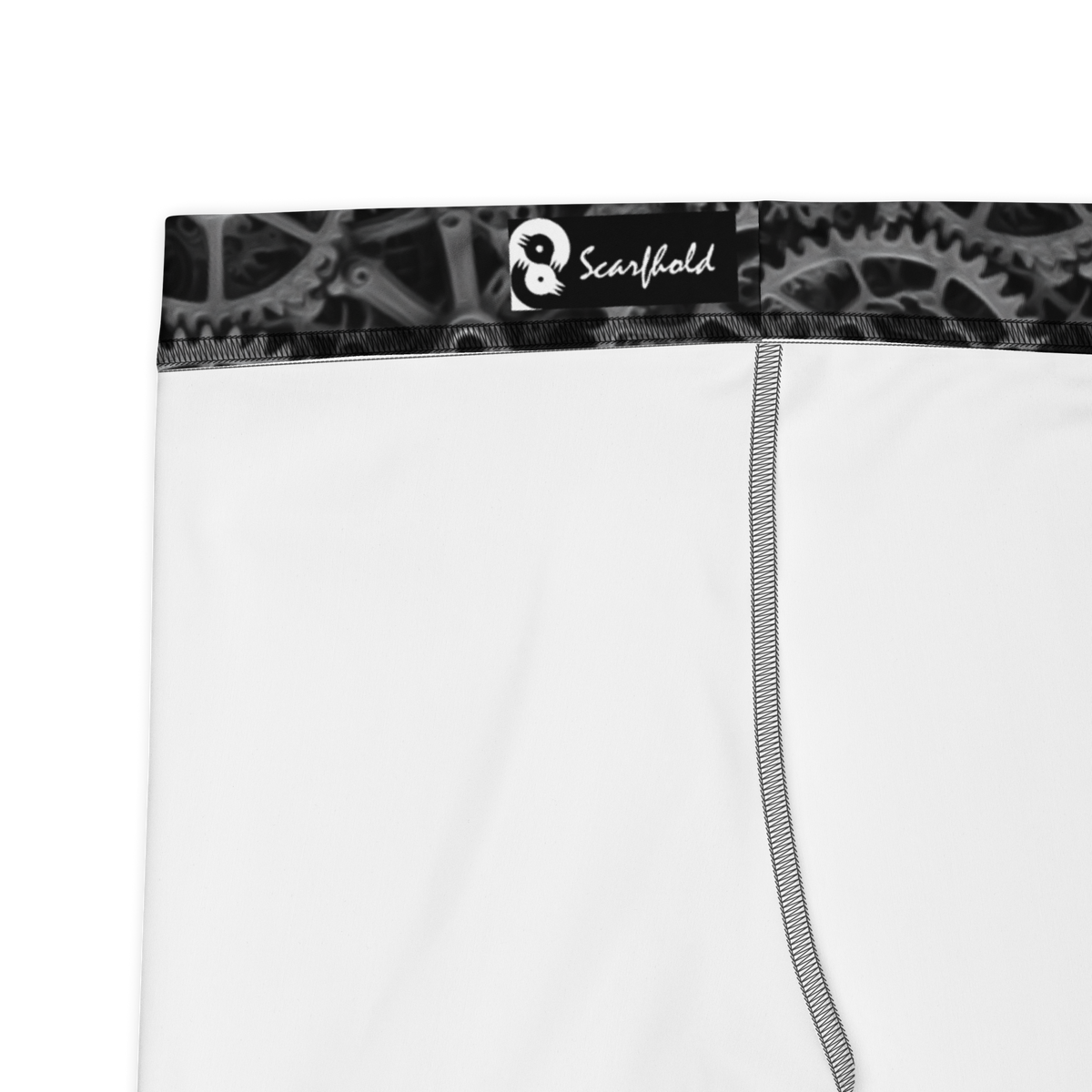 Mechlace Greyscale mid-rise comfort leggings, fabric and construction details.