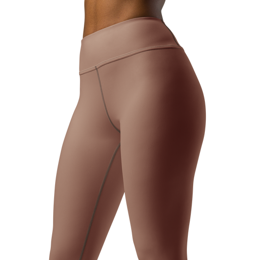 Plain · Mocha Mousse high-waisted yoga leggings, close three-quarter pattern view.