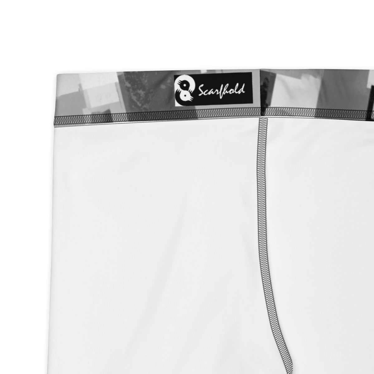 Statique Greyscale camouflage mid-rise comfort leggings, fabric and construction details.