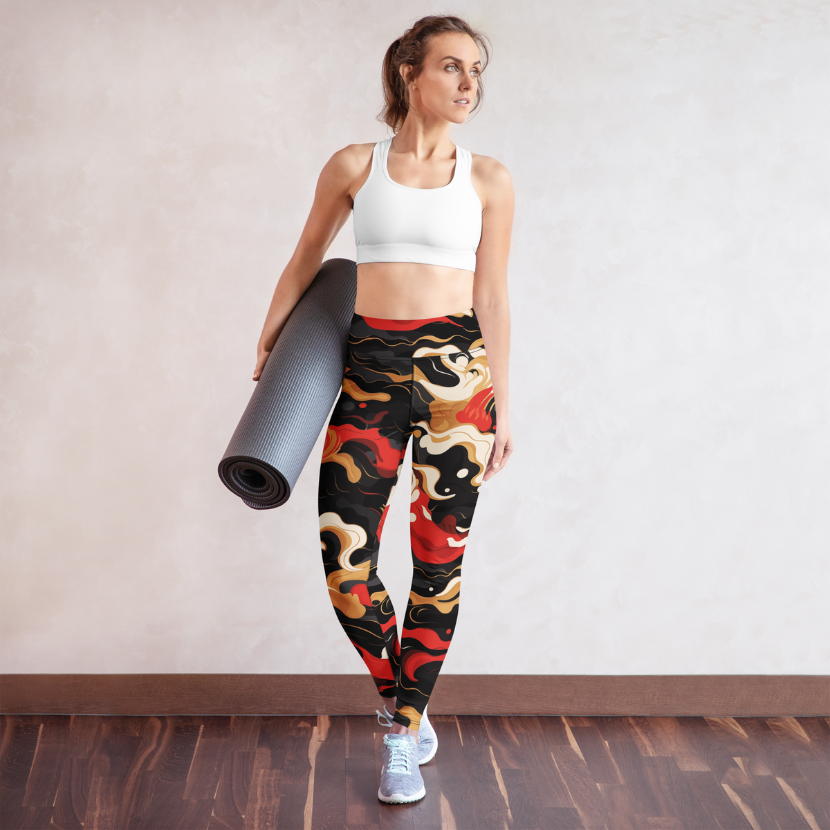 Swash Scarfhold Palette camouflage high-waisted yoga leggings, yoga lifestyle view.