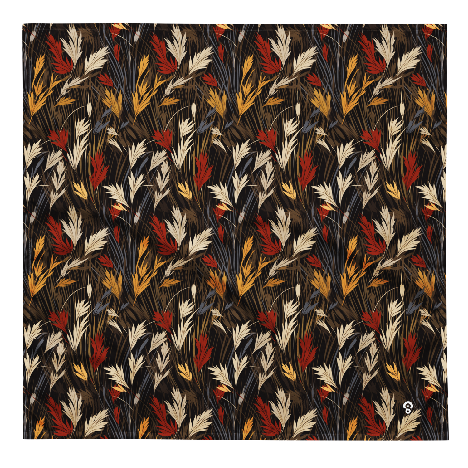 Camouflage pattern of dense overlapping wheat-like blades and foliage in natural harvest tones, resembling a textured grainfield, from the Wheatfield #A design by Scarfhold.