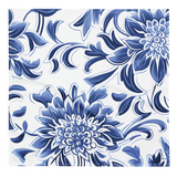 Oversized cobalt blue floral pattern with flowing brushstroke detail on a pale background, inspired by traditional porcelain painting, from the Porcelain #A design by Scarfhold.