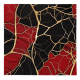 Bold red and black pattern with intersecting gold fracture lines, inspired by Japanese kintsugi ceramic repair, from the Kintsugi #A design by Scarfhold.