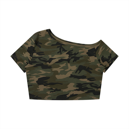 Camo Line — Off-Shoulder Crop T-Shirt