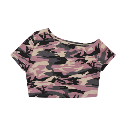Women's Camo Off-Shoulder Crop T-Shirt