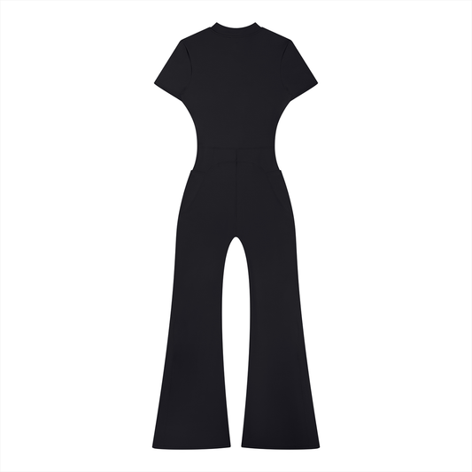 Mono Line — Quarter-Zip Flared Jumpsuit