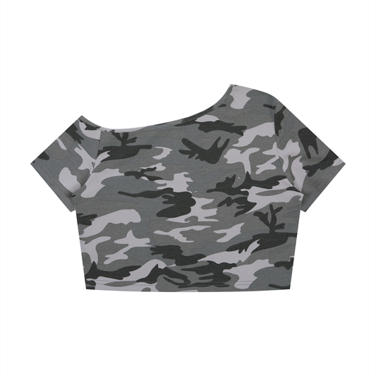 Camo Line — Off-Shoulder Crop T-Shirt