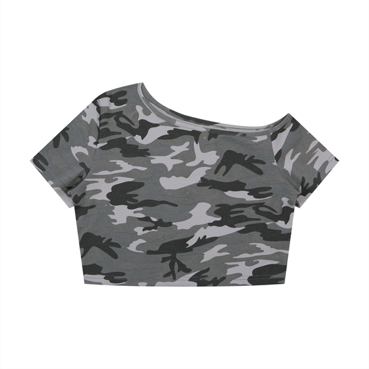 Camo Line — Off-Shoulder Crop T-Shirt