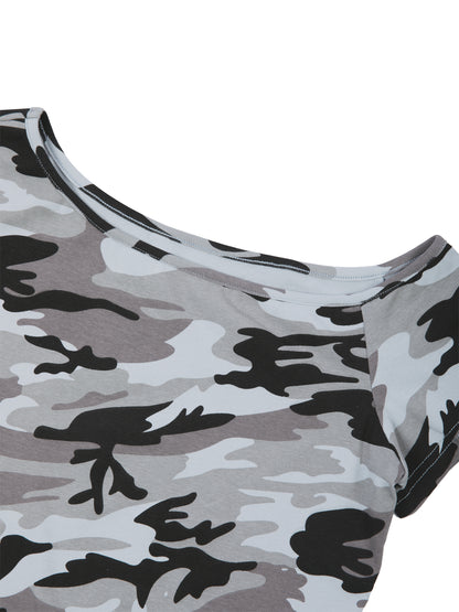 Women's Camo Off-Shoulder Crop T-Shirt