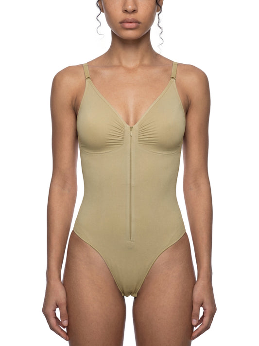 Mono Line — Full-Zip Ruched Bodysuit