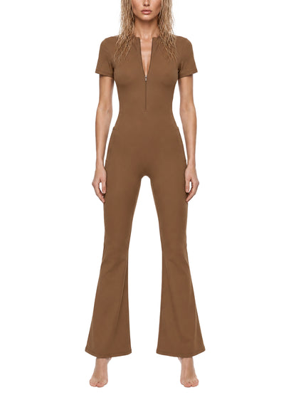 Women’s Tight Flared Leg Quarter-Zip Jumpsuit
