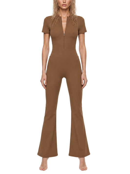 Mono Line — Quarter-Zip Flared Jumpsuit