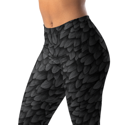 Close-up of Corvid Black Mid-Rise Comfort Legging showing the waistband, upper thigh and pattern