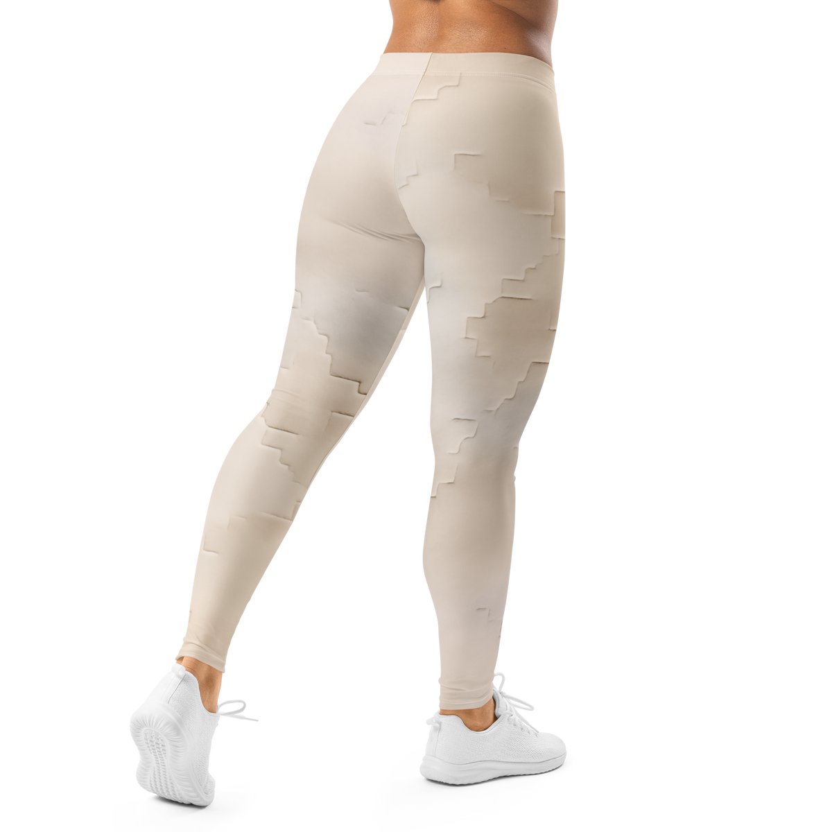 Apparit Beige camouflage mid-rise comfort leggings, back view.