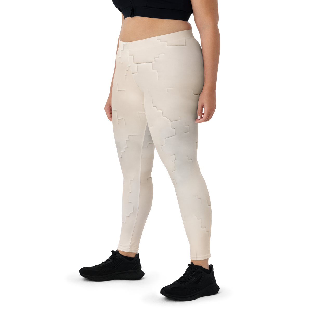 Apparit Beige camouflage mid-rise comfort leggings, oversize-fit front view.