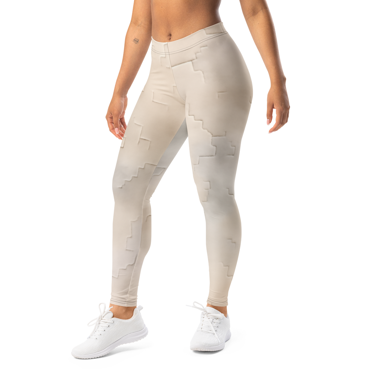 Apparit · Beige mid-rise everyday leggings, left-front view.