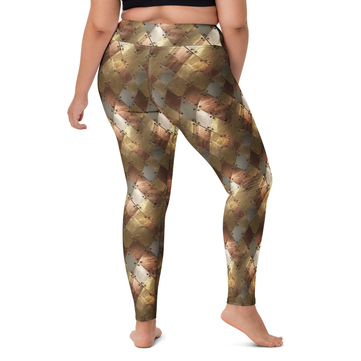Aureate high-waisted yoga leggings, larger-model right-back view.