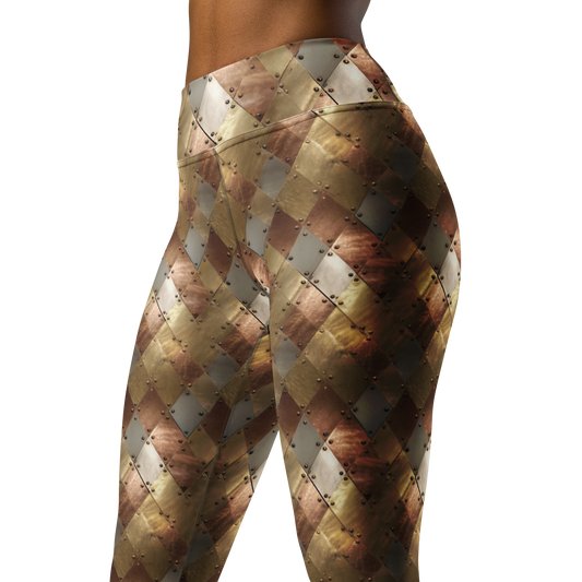 Aureate high-waisted yoga leggings, close three-quarter pattern view.