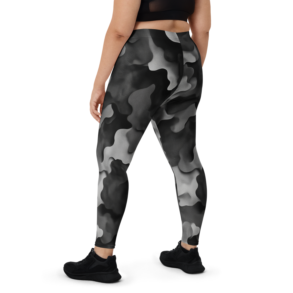 Barketta Greyscale camouflage mid-rise comfort leggings, oversize-fit back view.