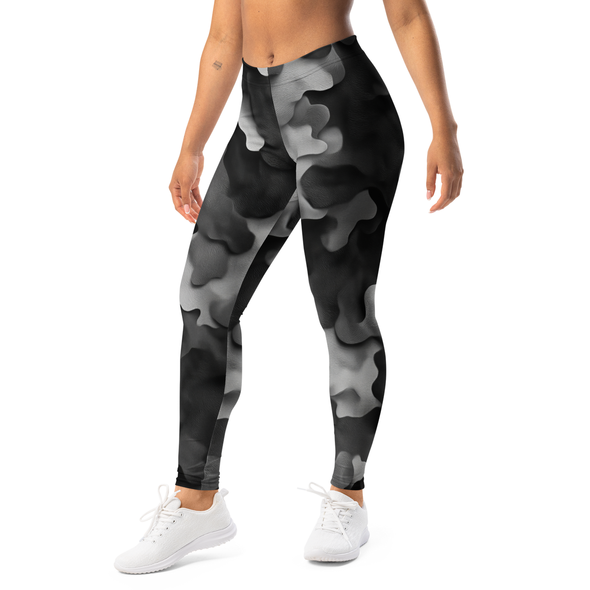 Barketta · Greyscale mid-rise everyday leggings, left-front view.