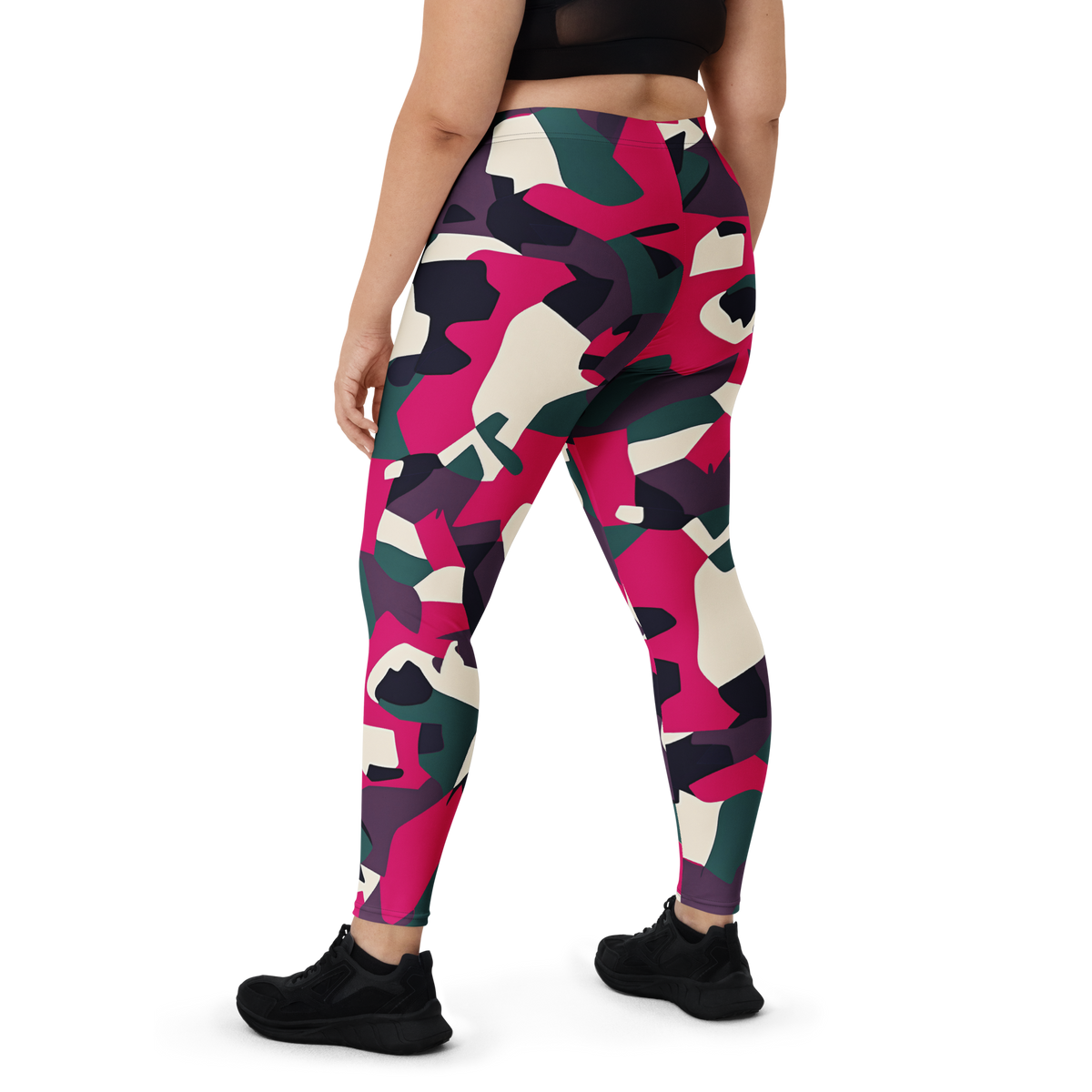 Blinko Purple camouflage mid-rise comfort leggings, oversize-fit back view.