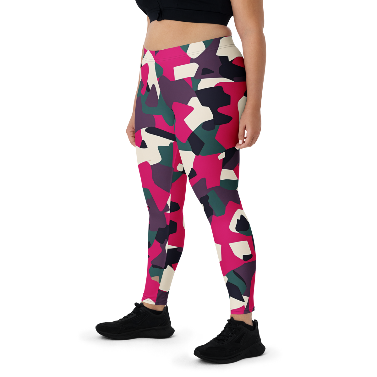 Blinko Purple camouflage mid-rise comfort leggings, oversize-fit front view.
