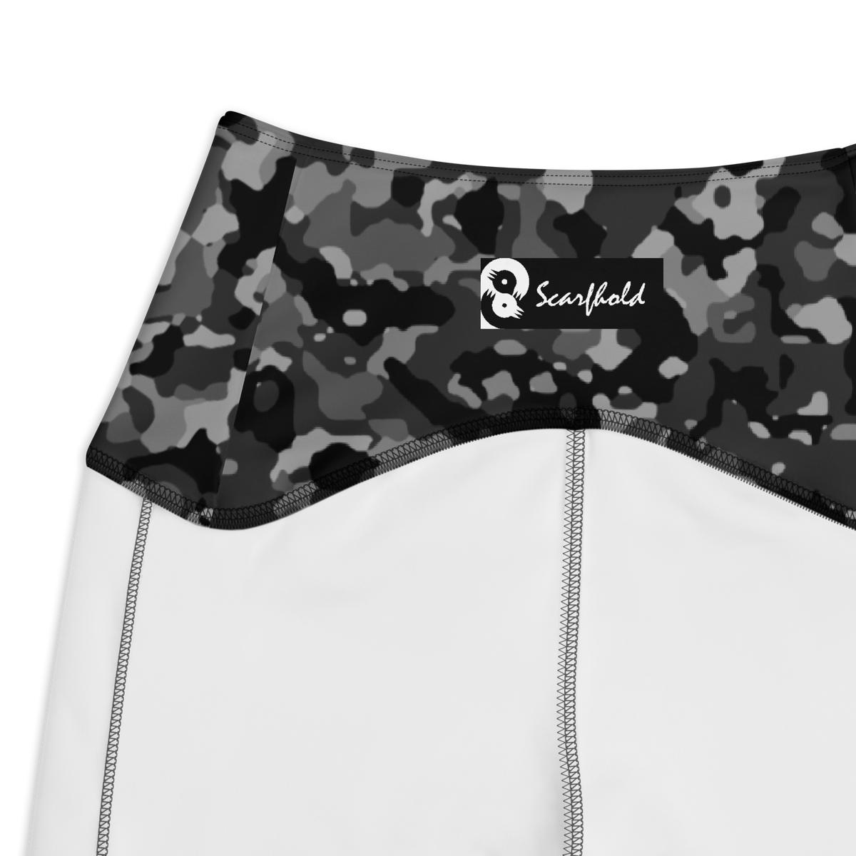 Blizza Greyscale high-waisted pocket leggings, inside-label and construction detail.