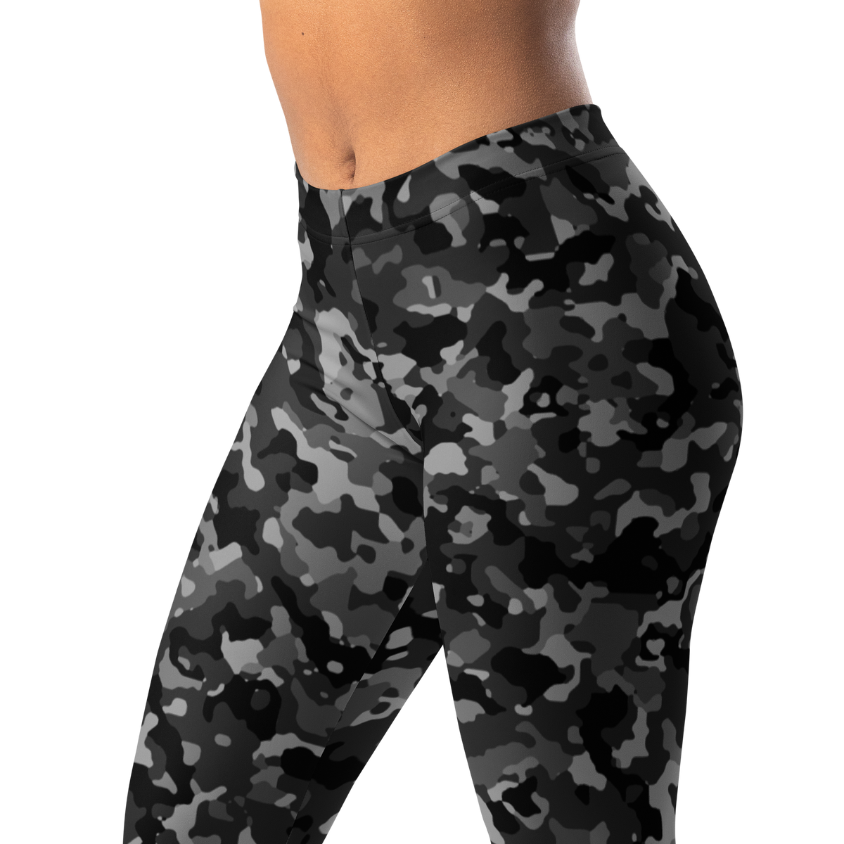 Blizza Greyscale comfort leggings, waistband and pattern detail.