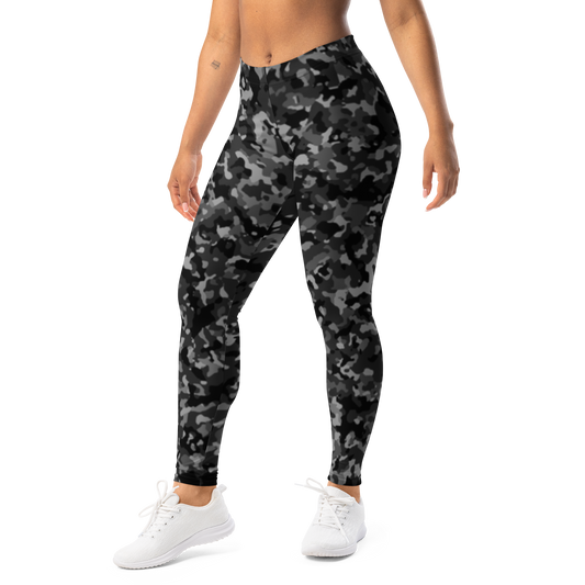 Blizza · Greyscale mid-rise everyday leggings, left-front view.