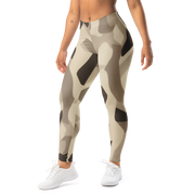 Cartu Sand camouflage mid-rise comfort leggings, left-front view.