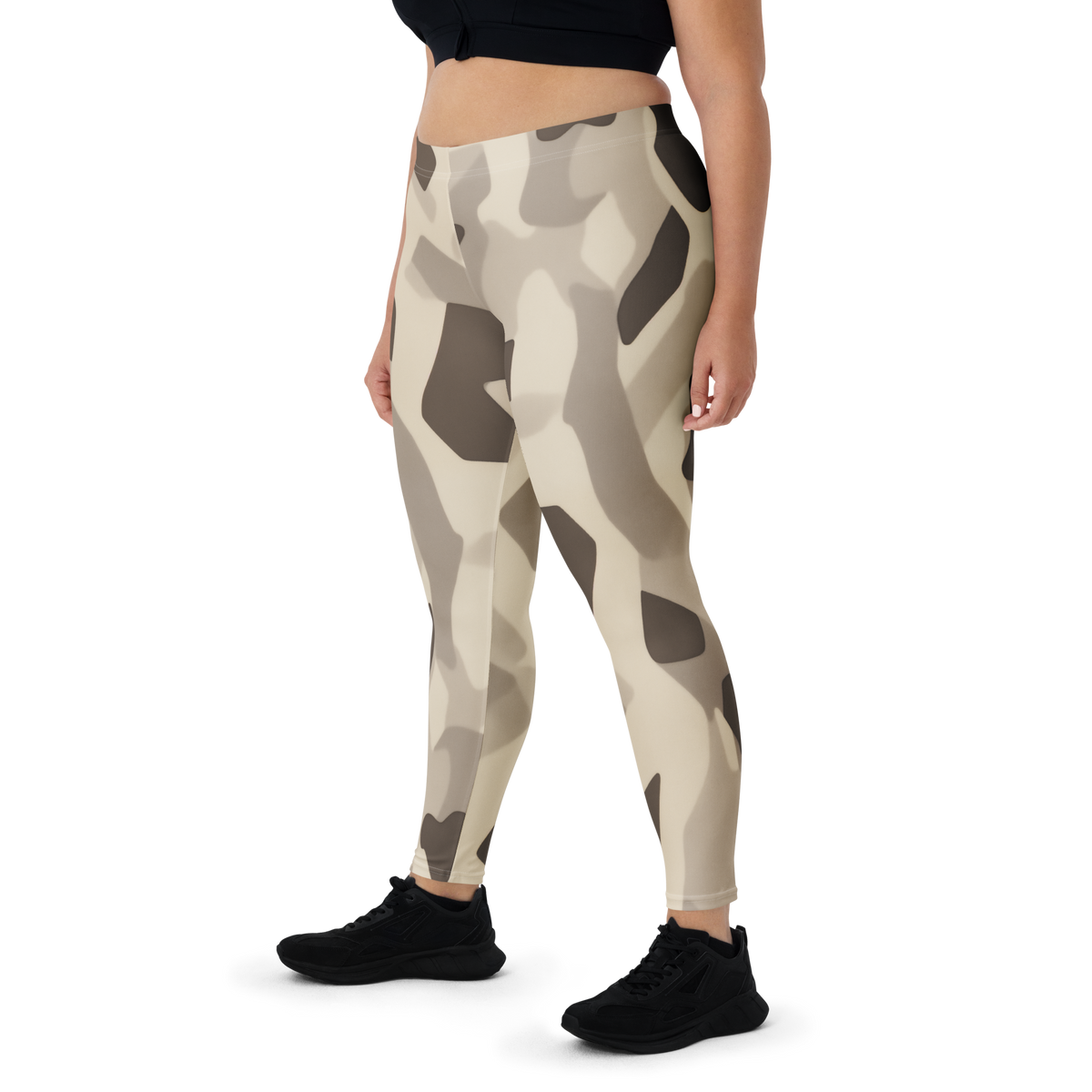 Cartu Sand camouflage mid-rise comfort leggings, oversize-fit front view.