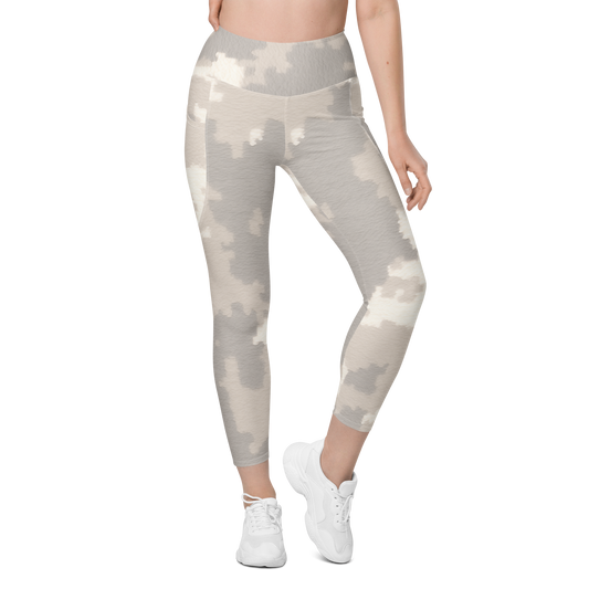 Caspra · Beige high-waisted pocket leggings, front view.