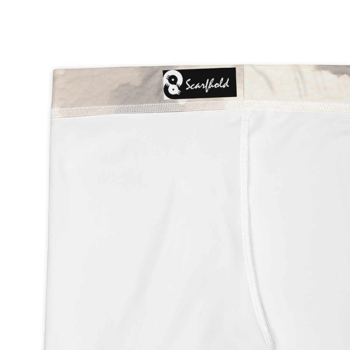 Caspra Greyscale camouflage mid-rise comfort leggings, fabric and construction details.