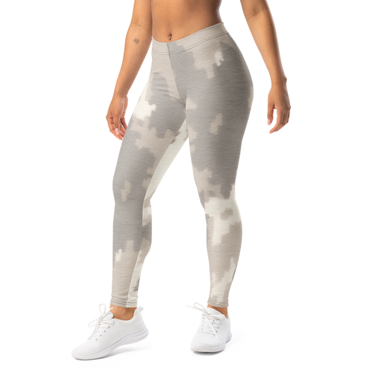 Caspra · Greyscale mid-rise everyday leggings, left-front view.
